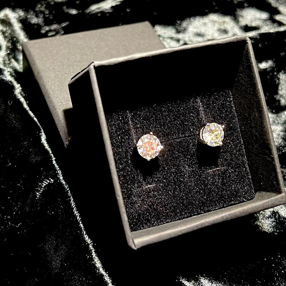 Men’s D Color Brilliant Round Cut Solid Sterling Silver Real Moissanite Earrings